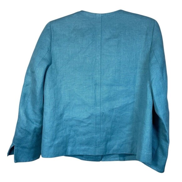 Women's Size 6P Talbots Linen Teal Blazer Enameled Buttons 3/4‎ Sleeves Career - Picture 2 of 10